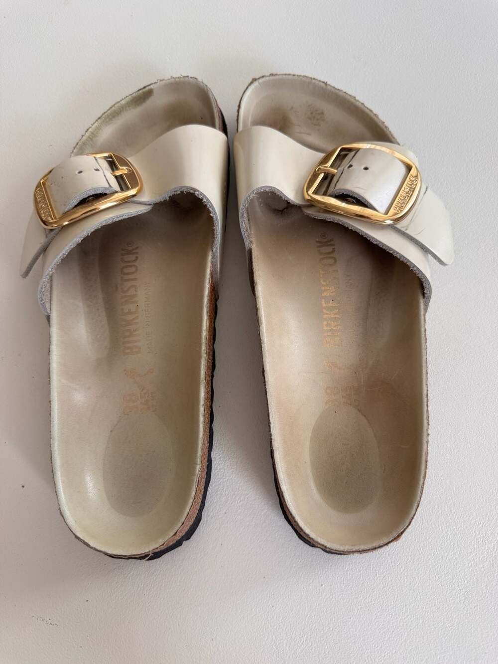 Birkenstock Madrid Big Buckle Size 38 Ecru Leather Sandals